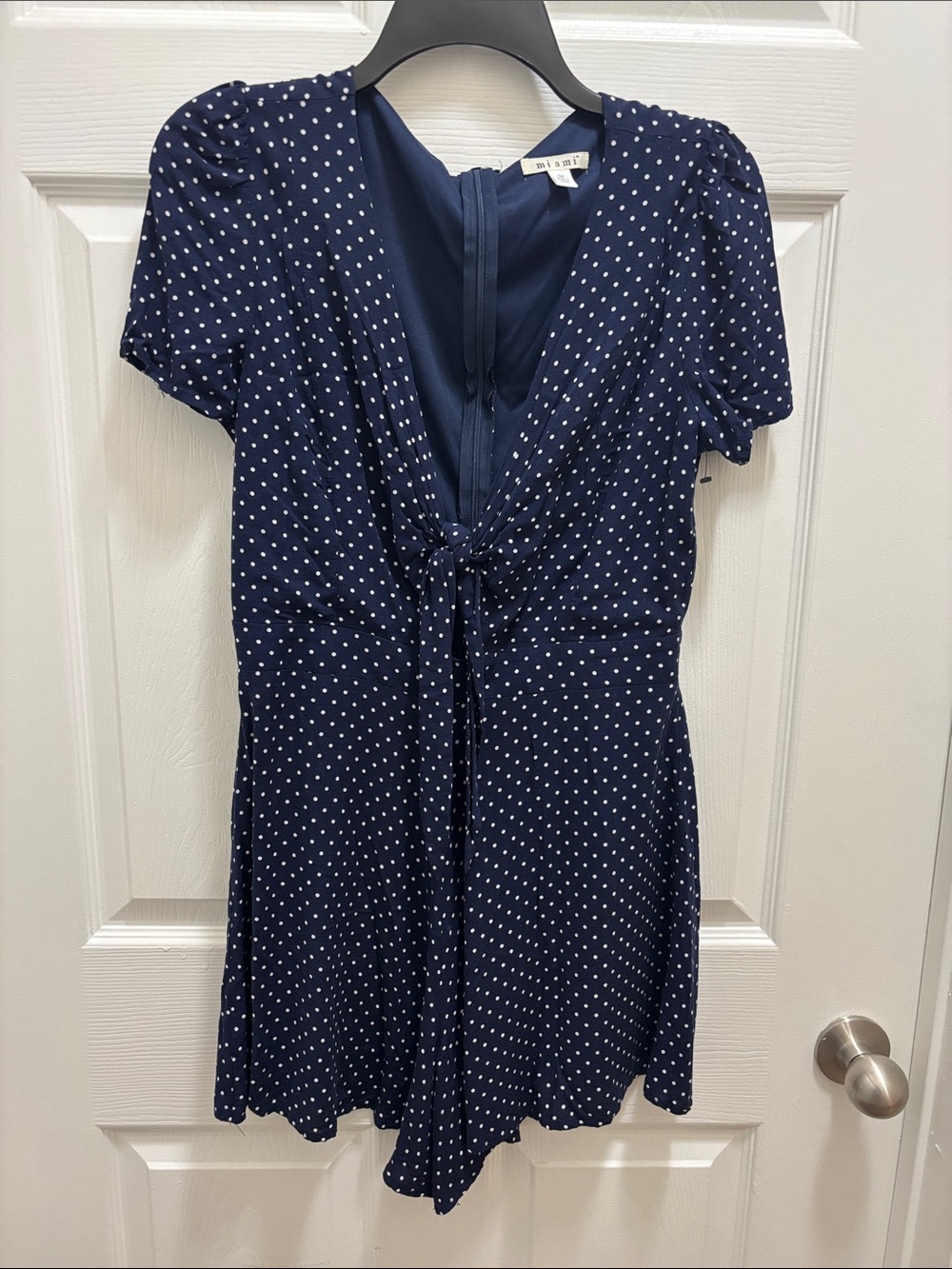 MIAMI Navy Polka Dot Tie-Front Romper